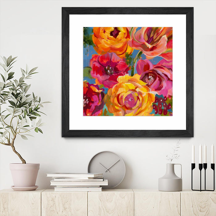 \"Spring Bouquet V32\" Matted and Framed Black 36x36 Wall Art