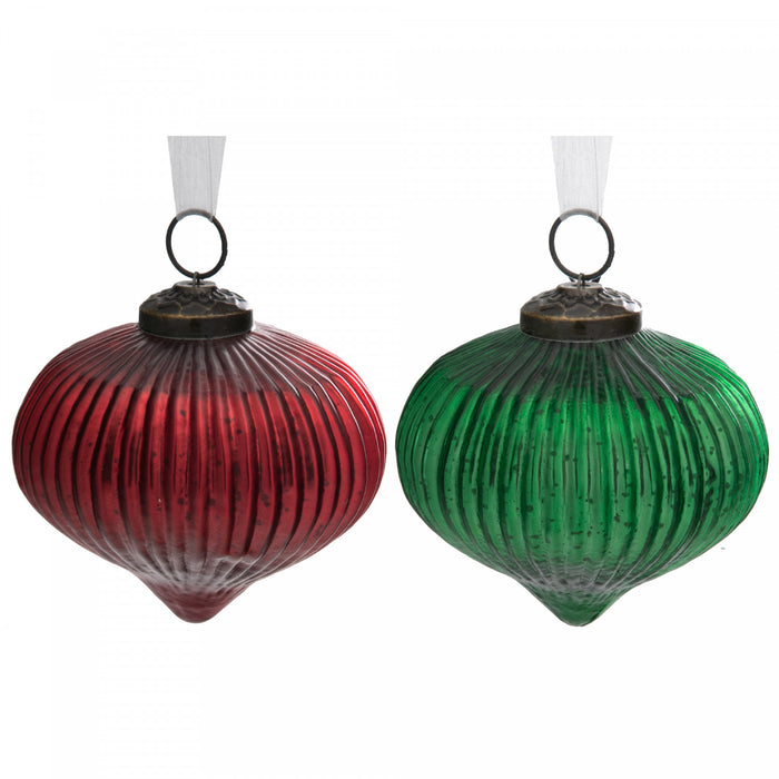 4\" Glass Onion Ornament Red Green - Set of 4 Christmas Ornaments