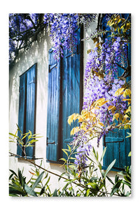 Old Windows With Blue Shutters 28x42 Wall Art Frame And Fabric Panel