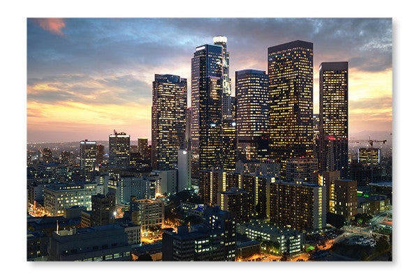 Los Angeles Downtown At Sunset, California 24x36 Wall Art Frame And Fabric Panel