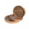 Set of 3 Mango Wood Honeycomb Round Tray with Handle