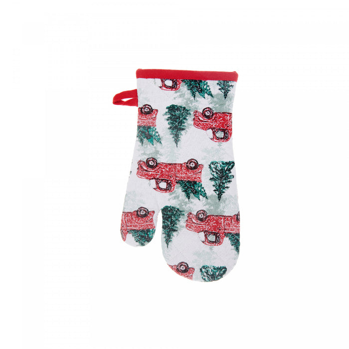 Cotton Oven Mitt Red Truck with Tree - Set of 4 Kitchen Linen