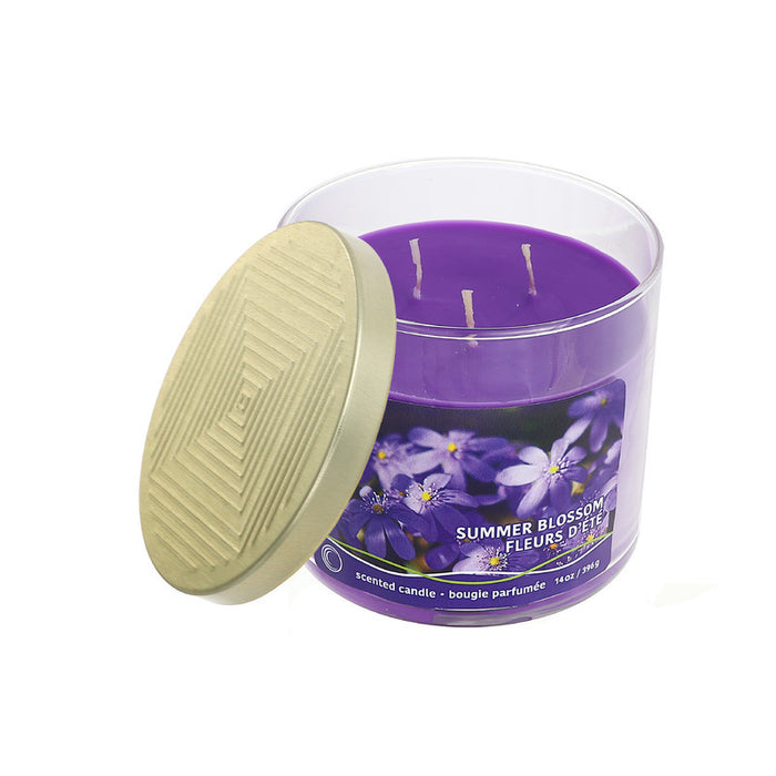 14 Oz 3 Wick Jar Candle with Embossed Lid Summer Blossom - Set of 2