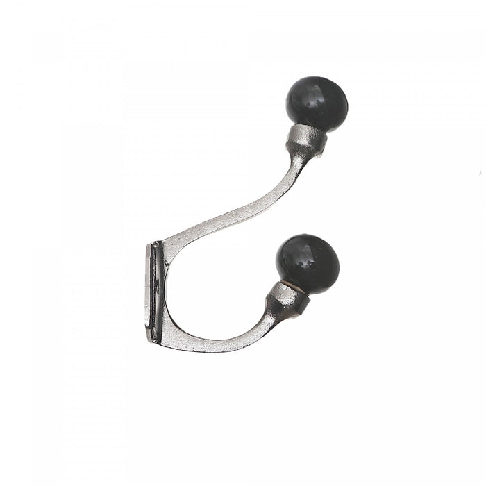 Iron Hook with Ceramic Black Knob Nickel - Set of 4 Hooks