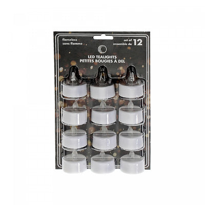 LED 12pk White Tealight Warm Light - Set of 2 Candle|Ensemble de 12 petites chandelles à DEL blanches à lueur chaleureuse - ensemble de 2