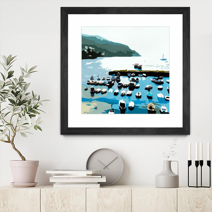 \"Boats\" Matted and Framed Black 30x30 Wall Art