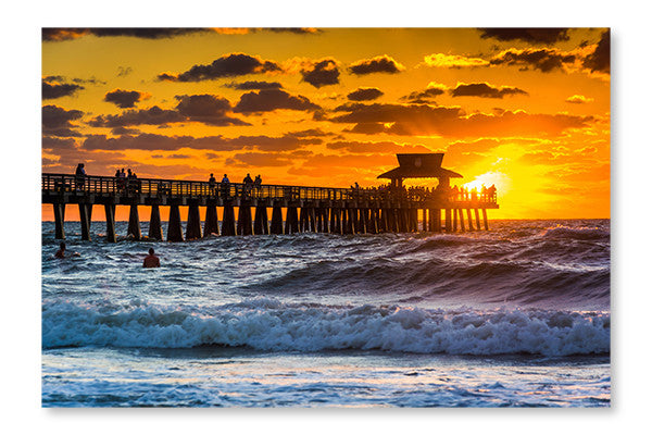 Sunset Over The Fishing Pier And Gulf Of Mexico 28x42 Wall Art Frame And Fabric Panel