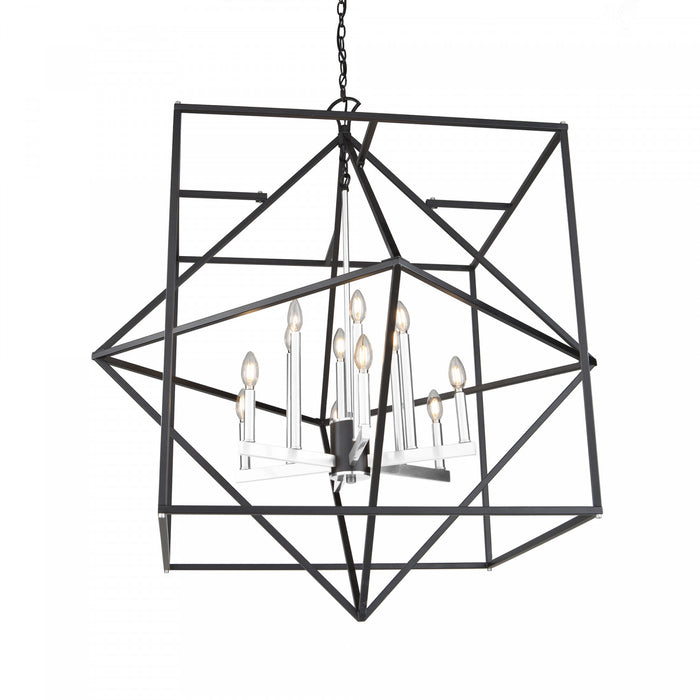 Roxton 12-Light Matte Black and Polished Nickel Chandelier