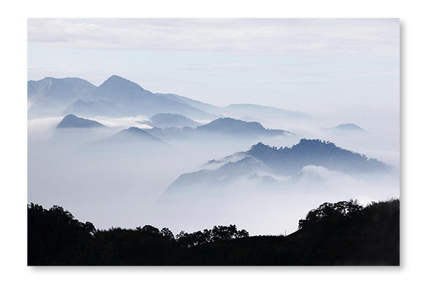 Mountains With Trees And Fog In Monochrome Colour 28x42 Wall Art Frame And Fabric Panel