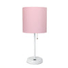 Limelights White Stick Lamp with Usb Charging Port And Fabric Shade, Light Pink Table Lamp