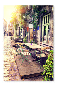 Cafe Terrace In Small European City 24x36 Wall Art Frame And Fabric Panel