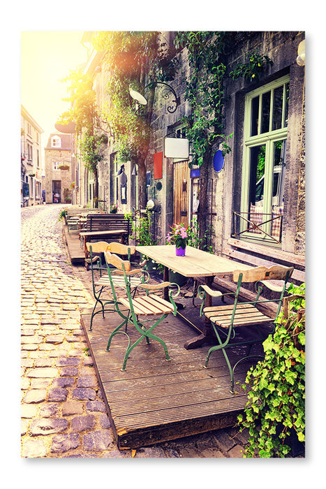 Cafe Terrace In Small European City 24x36 Wall Art Frame And Fabric Panel