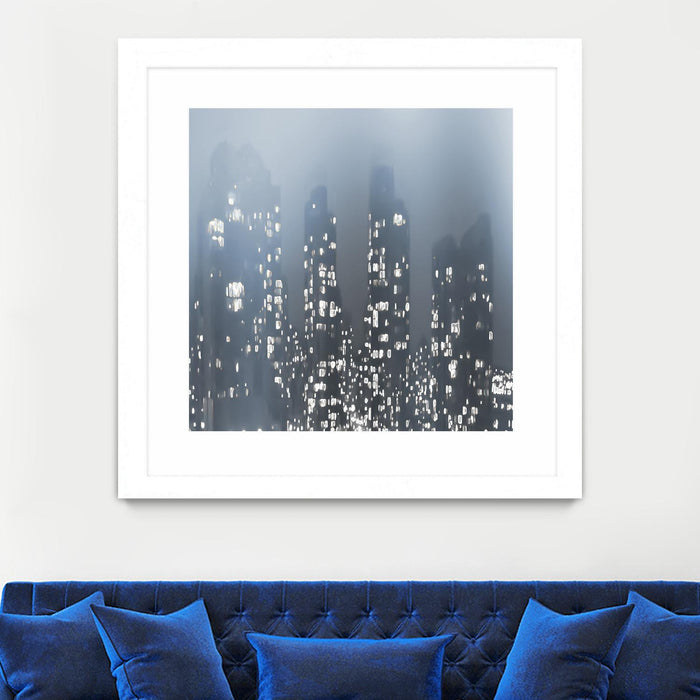 \"Dark City\" Matted and Framed White 36x36 Wall Art