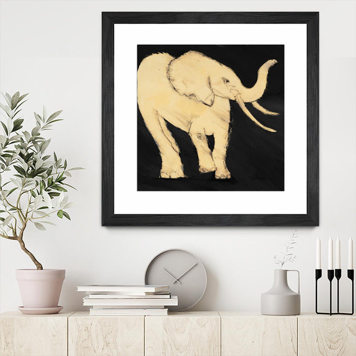 \"Baby Elephant\" Matted and Framed Black 36x36 Wall Art