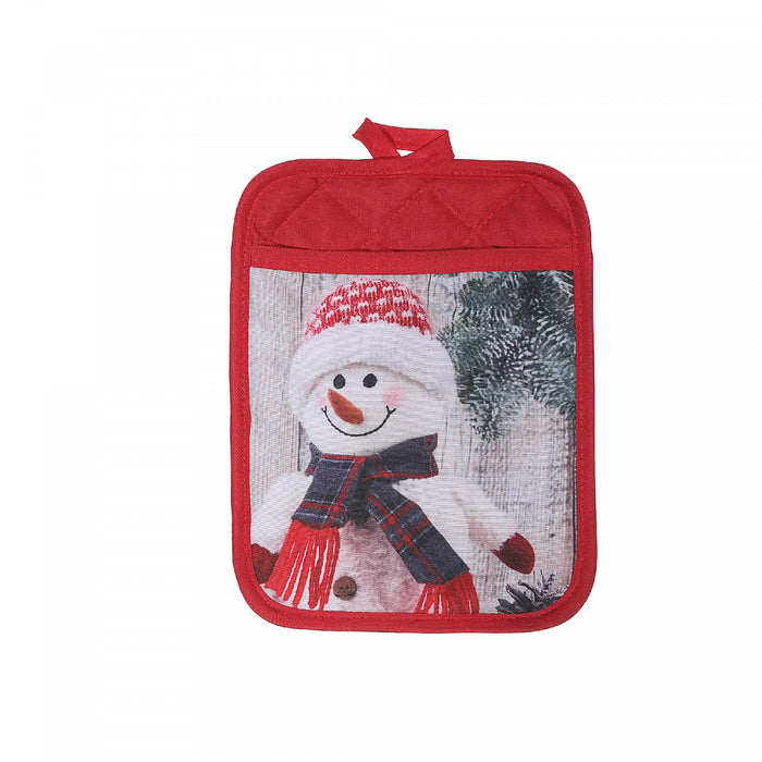 Potholder With Pocket Snowman Decor - Set of 4