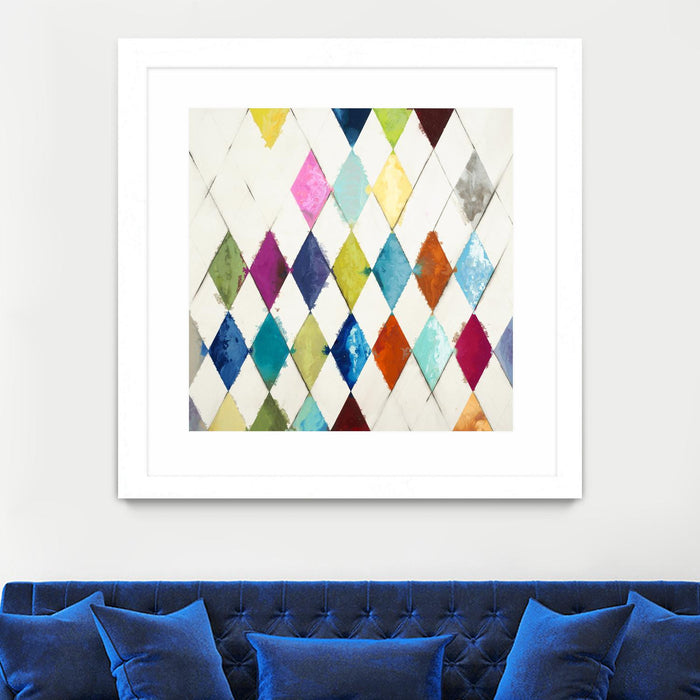 \"Diamonds\" Matted and Framed White 36x36 Wall Art