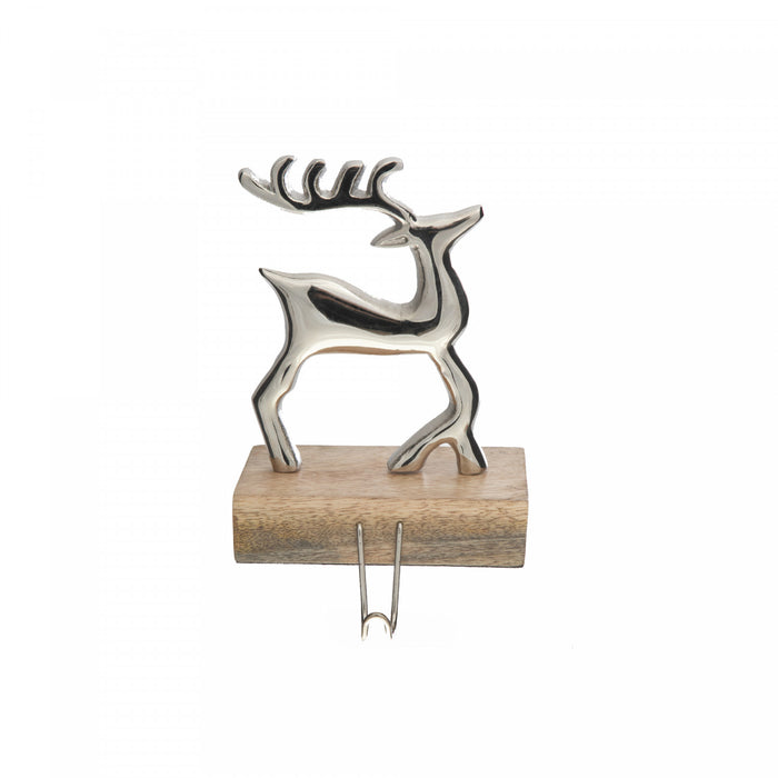 Metal Stocking Hanger on Mango Wood Base Reindeer Christmas Tree
