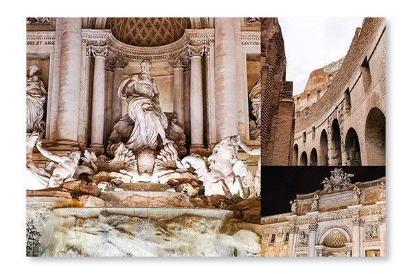 Collage Of Trevi Fountain 24x36 Wall Art Frame And Fabric Panel