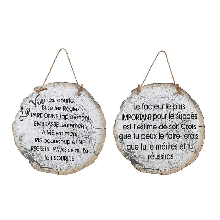 Hanging Round Log Wall Art Inspirational French - Set of 2 Wall Decor
