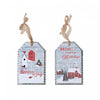 Rippled Galvanized Wood Winter Scene Ornament - Set of 2