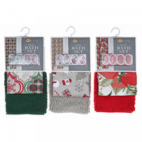 Holiday Peva S. Curtain 12 Hooks and Bathmat - Set of 3 Shower Curtains