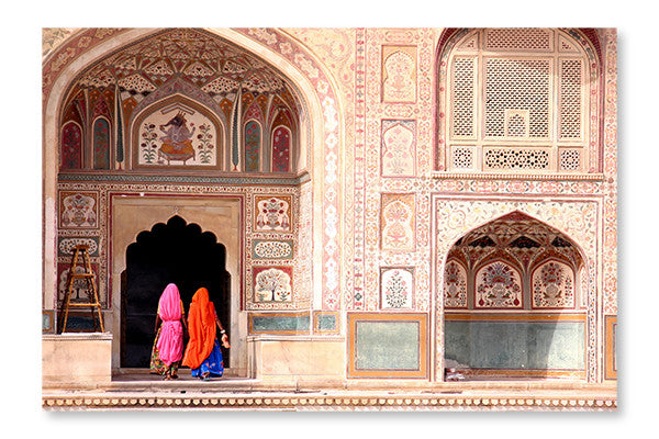 India, Woman In Amber Fort 24x36 Wall Art Frame And Fabric Panel