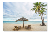 Two Beach Chairs, Umbrella And Coconut Palm 28x42 Wall Art Frame And Fabric Panel