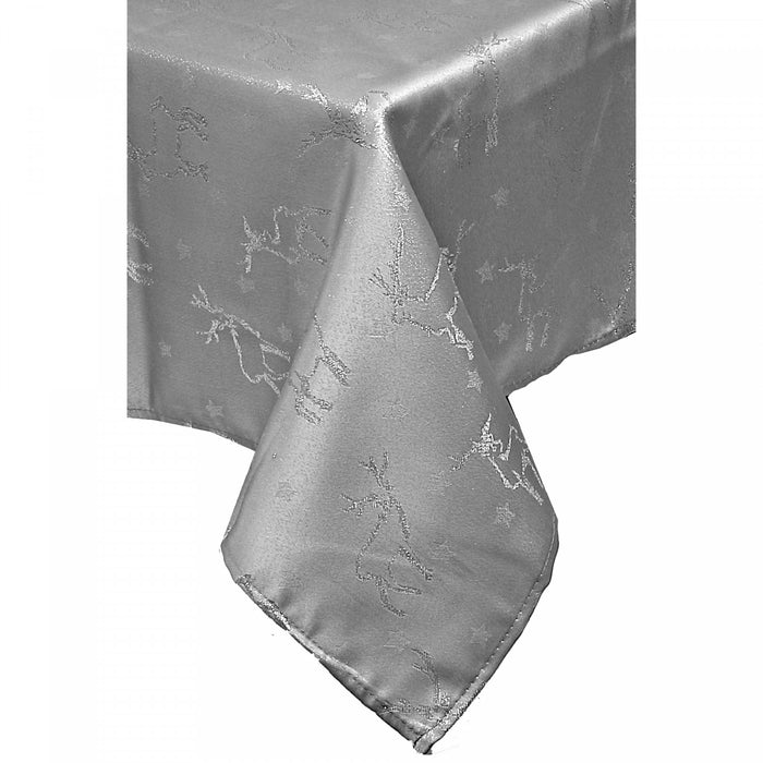Lurex Tablecloth 60\" Silver Reindeer