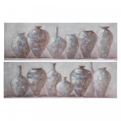 Hand Painted Canvas Wall Art Clay Pottery - Set of 2 Wall Decor|Œuvre d’art murale sur toile peinte à la main représentant des poteries en argile - ensemble de 2 décorations murales