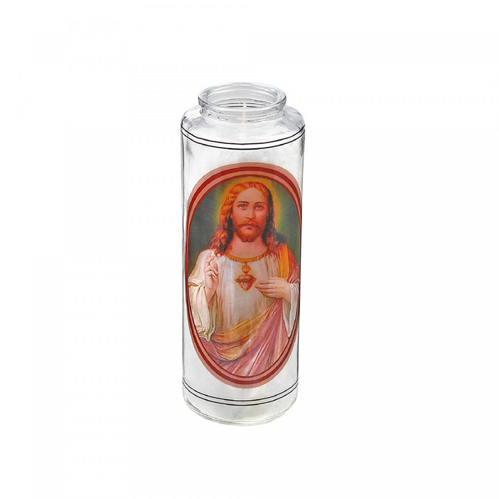 Religious Candle White Jesus Emblem - Set of 2