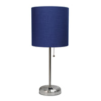 Limelights Stick Lamp with Charging Outlet And Fabric Shade, Navy Table Lamp