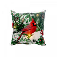 LED Velvet Cushion Single Cardinal on Tree 18 x 18 - Set of 2 Cushions