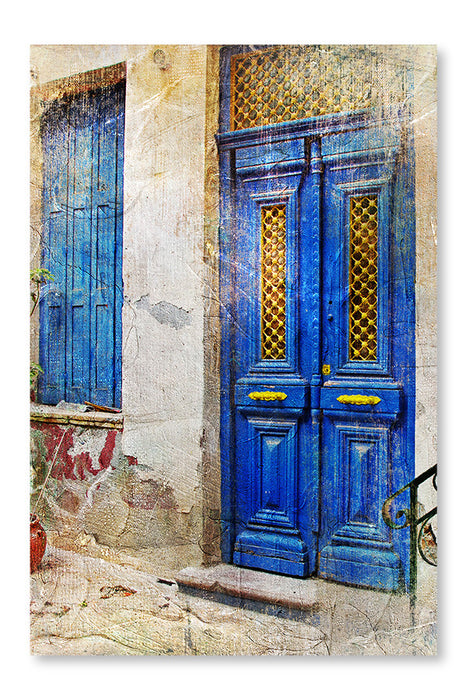Traditional Greek Streets 24x36 Wall Art Frame And Fabric Panel