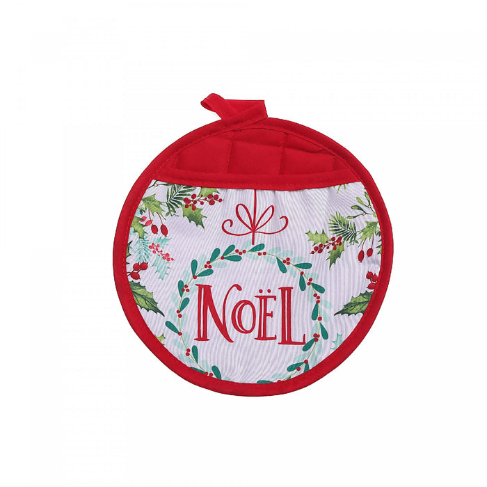 Round Potholder with Noel Wreath - Set of 6