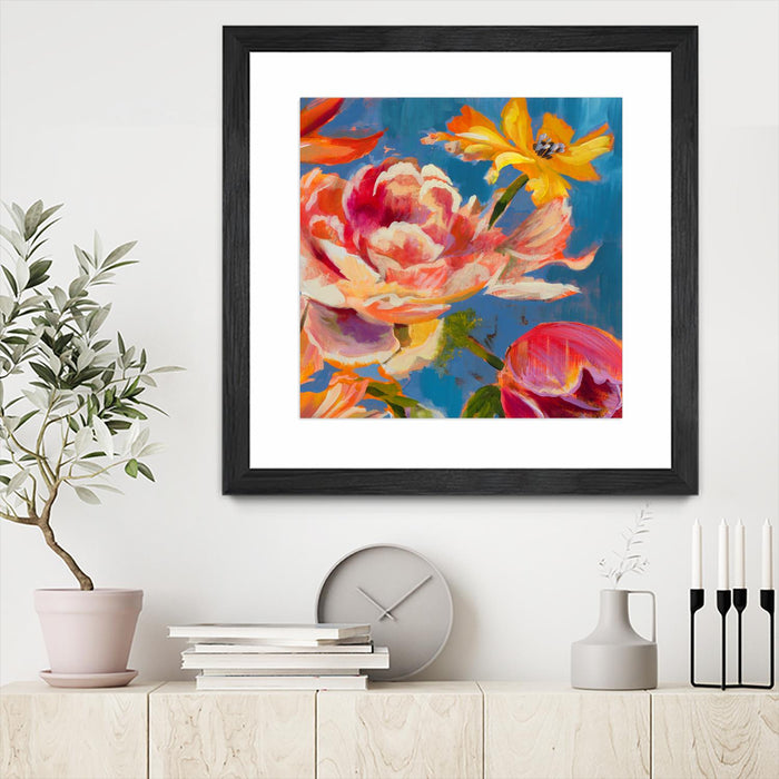 \"Spring Bouquet V31\" Matted and Framed Black 30x30 Wall Art