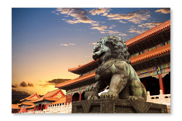 Bronze Lion In The Forbidden City 16x24 Wall Art Frame And Fabric Panel