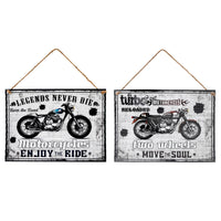 Rippled Metal Wall Sign Motorcycle - Set of 2
