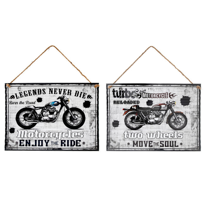 Rippled Metal Wall Sign Motorcycle - Set of 2