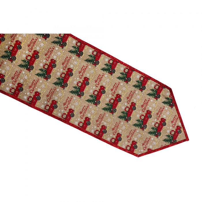 Red Truck with Tree Print Polyester Table Runner
