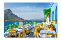 Panoramic View On Typical Greek Restaurant 16x24 Wall Art Frame And Fabric Panel