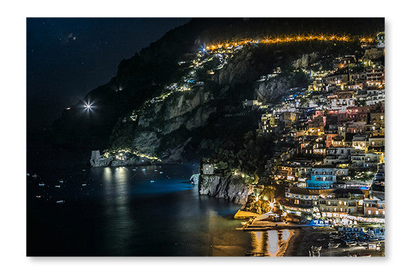 Poitano Village At Night 28x42 Wall Art Frame And Fabric Panel