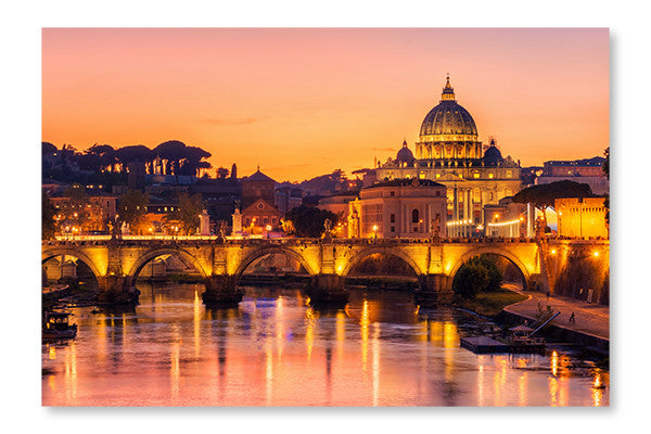 Rome, Italy With St Peter Basilica Of The Vatican 16x24 Wall Art Frame And Fabric Panel