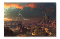 Electric Storm Over Distant Alien City 16x24 Wall Art Frame And Fabric Panel