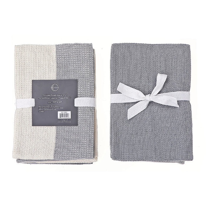 3 Pack Dual Waffle Kitchen Towel Set Ash Kitchen Linen