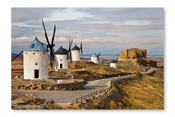 Traditional Spain - Windmills Of Don Quixote 28x42 Wall Art Frame And Fabric Panel