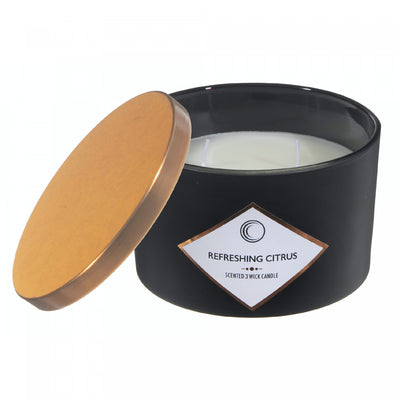 14oz 3 Wick Matte Black Scented Candle Refreshing Citrus|Bougie parfumée noir mat de 14 oz à 3 mèches à arôme d’agrumes rafraîchissants