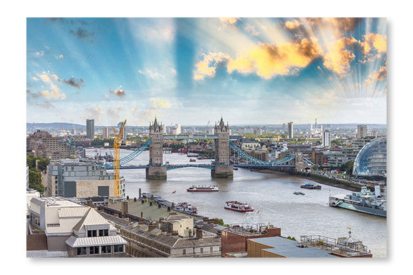 London Skyline With Tower Bridge And River Thames 28x42 Wall Art Frame And Fabric Panel