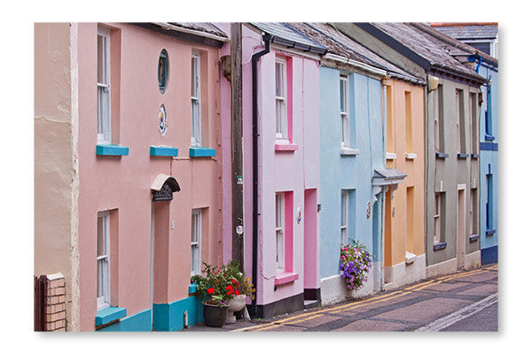 Colorful Old Fisherman's Cottages In Devon Uk 28x42 Wall Art Frame And Fabric Panel
