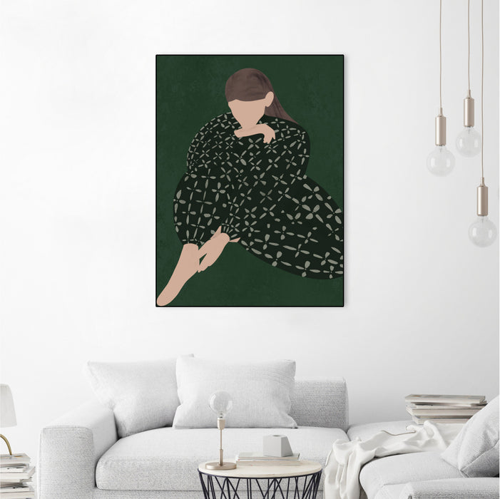 \"Woman In Green\" Canvas Framed Black 18x24 Wall Art