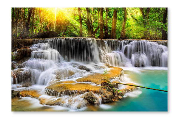 Erawan Waterfall In Kanchanaburi Province 28x42 Wall Art Frame And Fabric Panel